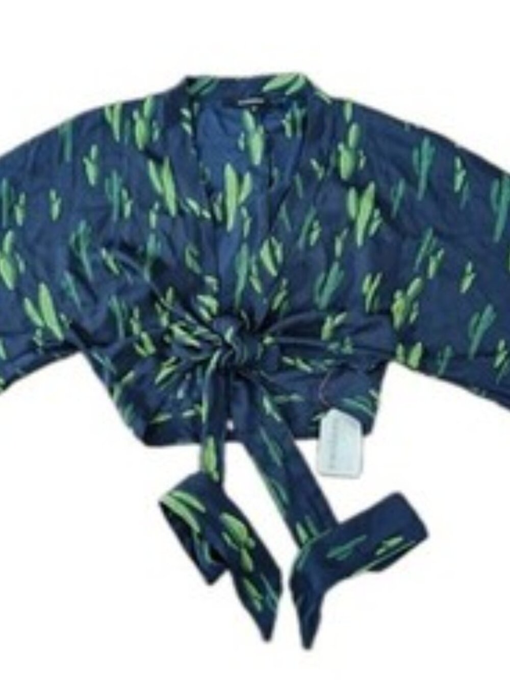 Olivaceous Cactus Print Cropped Tie Blouse Size M